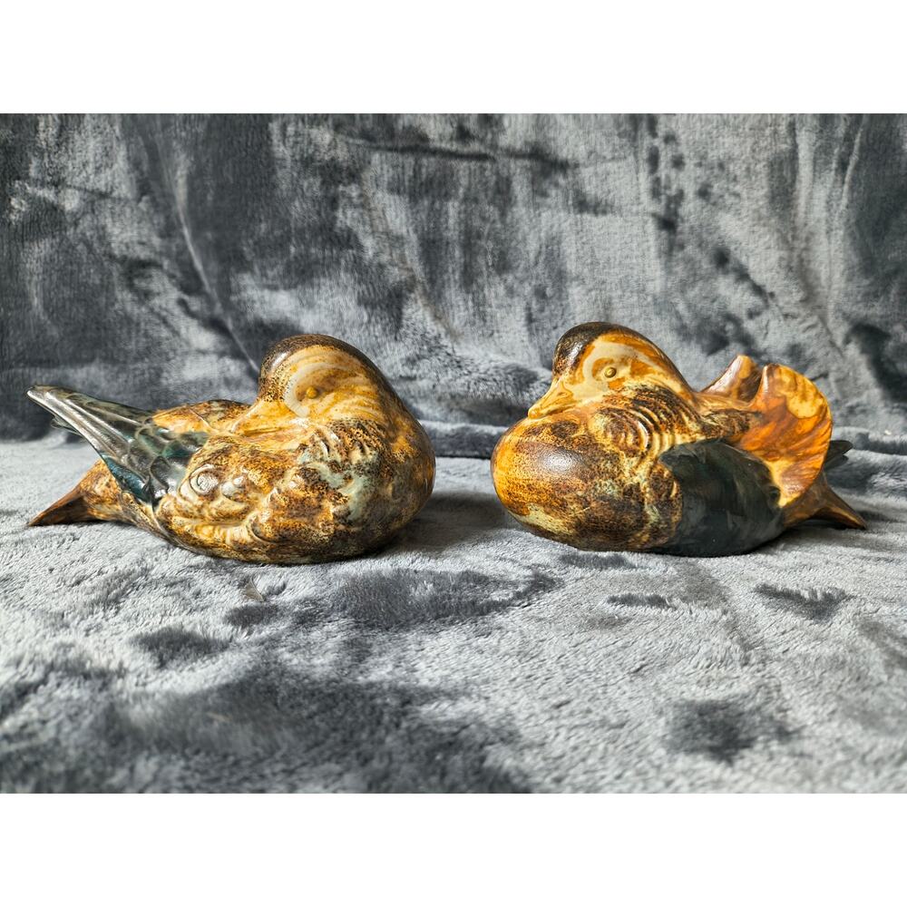 Vintage Japan Otagiri Ceramic Bird Figurine set of 2 MCM Brown Glaze